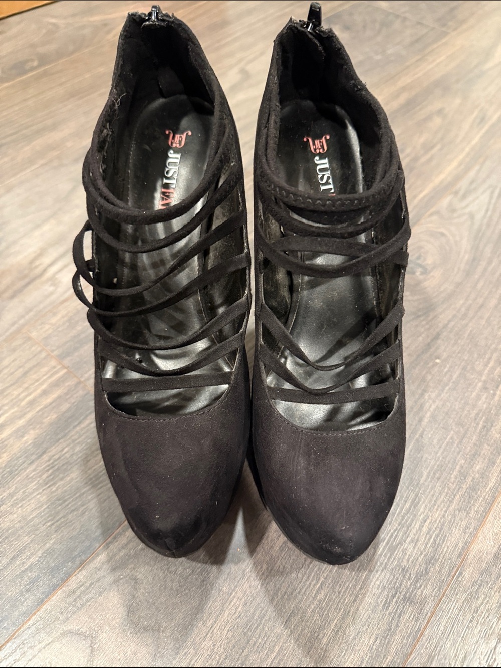 JustFab Black Multi-Strap Heeled Pumps size 8.5 8:2